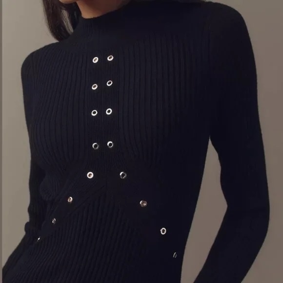 NWT Anthropologie Long-Sleeve Mock Neck Studded Sweater Midi Dress Sz M - Picture 5 of 9